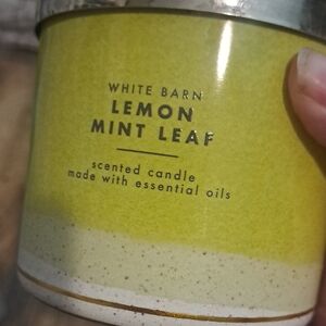 White Barn Lemon Mint Leaf Candle - Green and Cream